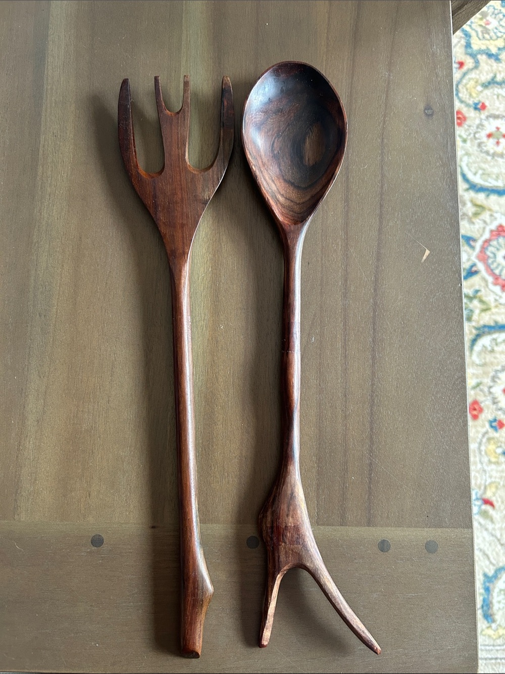 Handcrafted Wooden Salad Servers - Dark Brown